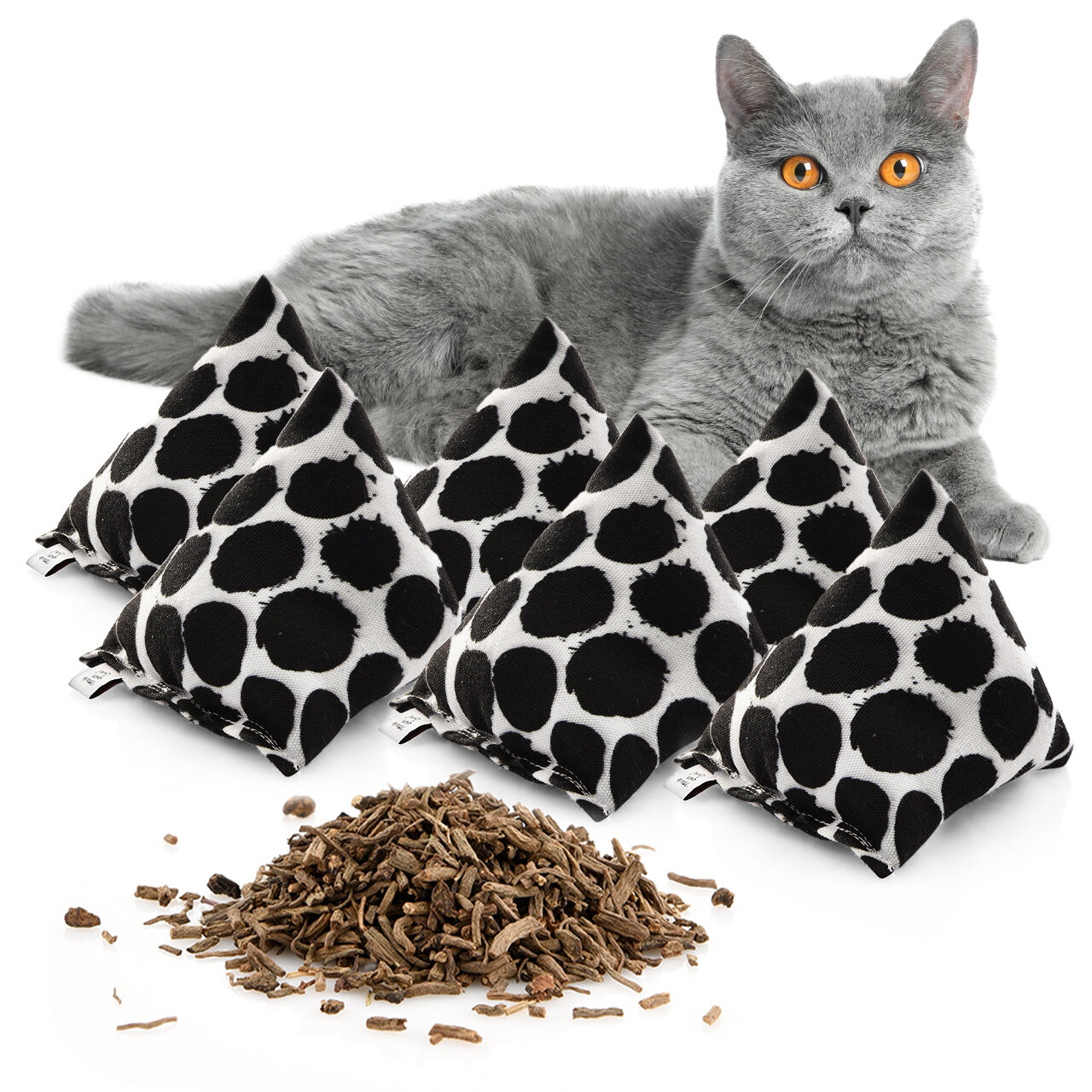 Schmusekissen 6er Set Schmuse-Pyramide XL Punkte mit Baldrian, Katzenkissen, interaktives Katzenspielzeug