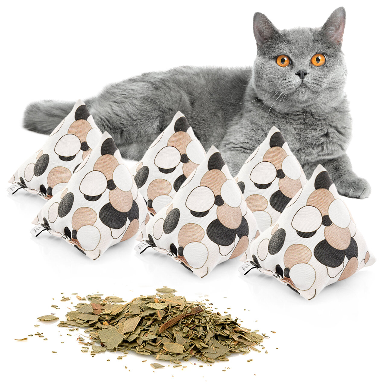 Schmusekissen 6er Set Schmuse-Pyramide XL Kreise mit Katzenminze, Katzenkissen, interaktives Katzenspielzeug