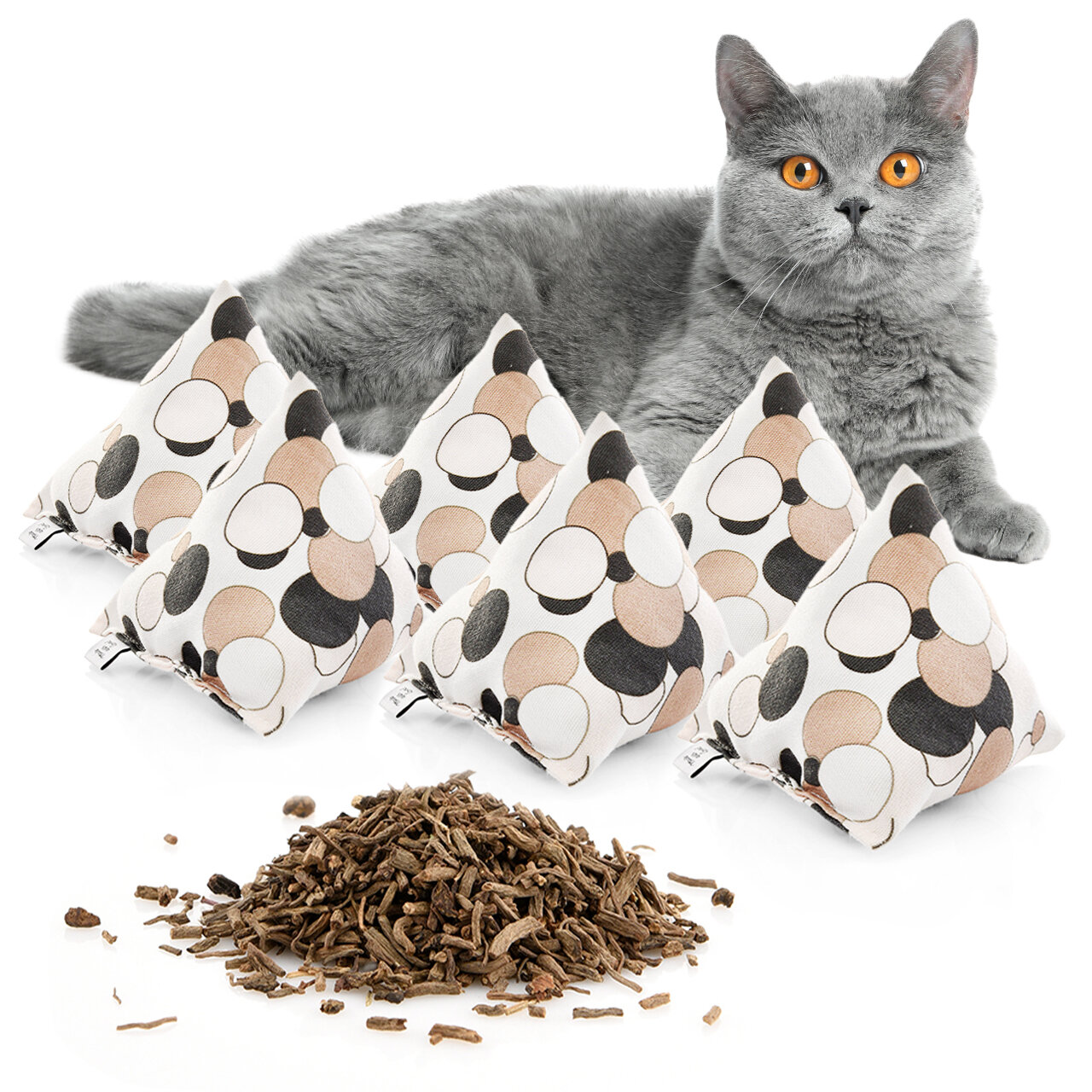 Schmusekissen 6er Set Schmuse-Pyramide XL Kreise mit Baldrian, Katzenkissen, interaktives Katzenspielzeug