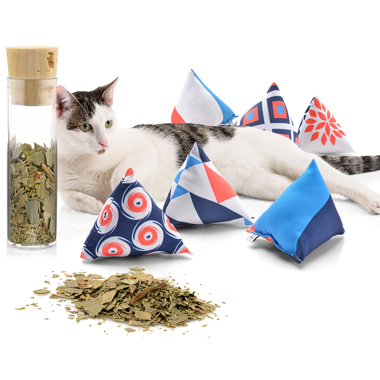 Katzen Schmusekissen- &amp; Spielkissen Pyramiden XL 6 Set Nordic Design, Katzenminze, nachfüllbare Katzen Pyramiden-Kissen, 6er Schmusekissen-Set