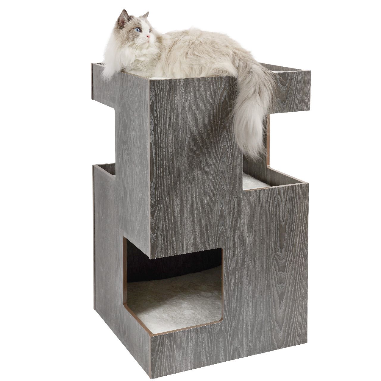 Cat Castle · Katzenturm mit Katzenhöhlen aus Holz · dunkelgrau · 50 x 50 x 80 cm