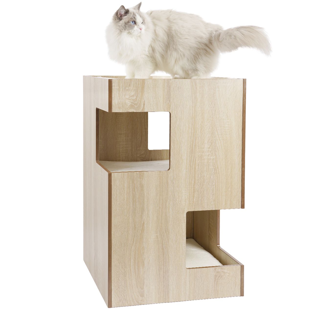 Cat Castle · Katzenturm mit Katzenhöhlen aus Holz · beige · 50 x 50 x 80 cm