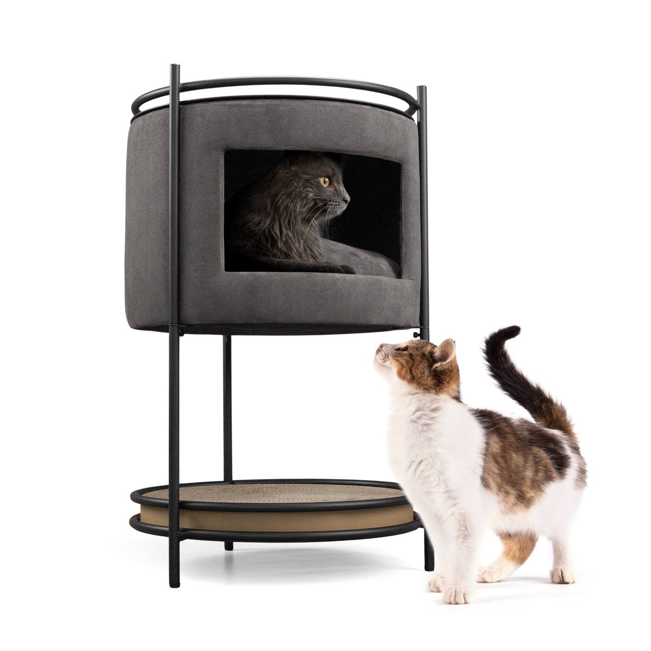 NEKO Beistelltisch mit Katzenhöhle inkl. Kratzpappe · Anthrazit · 43 x 43 x 70 cm