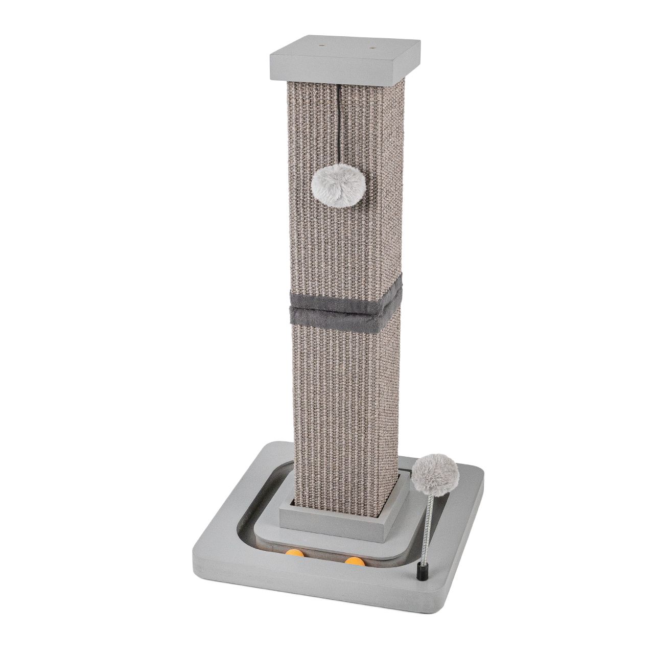 Kratzstamm Karlo · Kratzsäule (Ø14 cm) mit Spielschiene · anthrazit  · ca. 33 x 33 x 67 cm