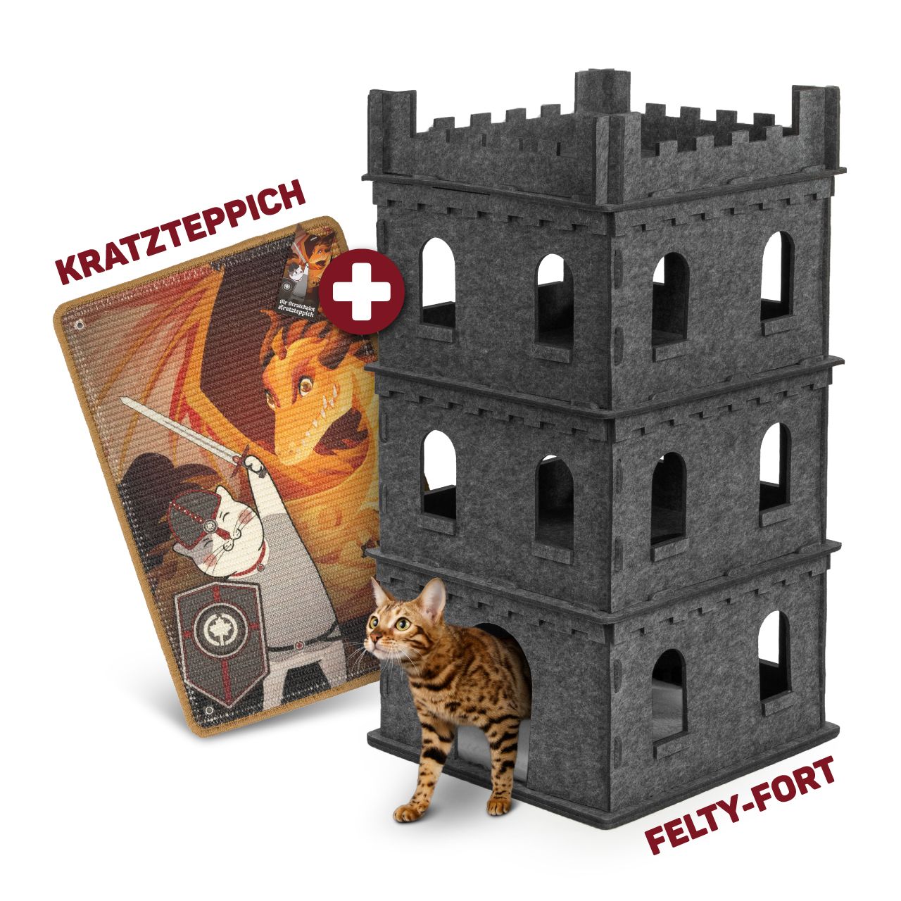 Set · Filzburg Felty Fort + Kratzteppich Sir-Scratch-A-Lot ·  Katzenschloss mit Kratzmatte