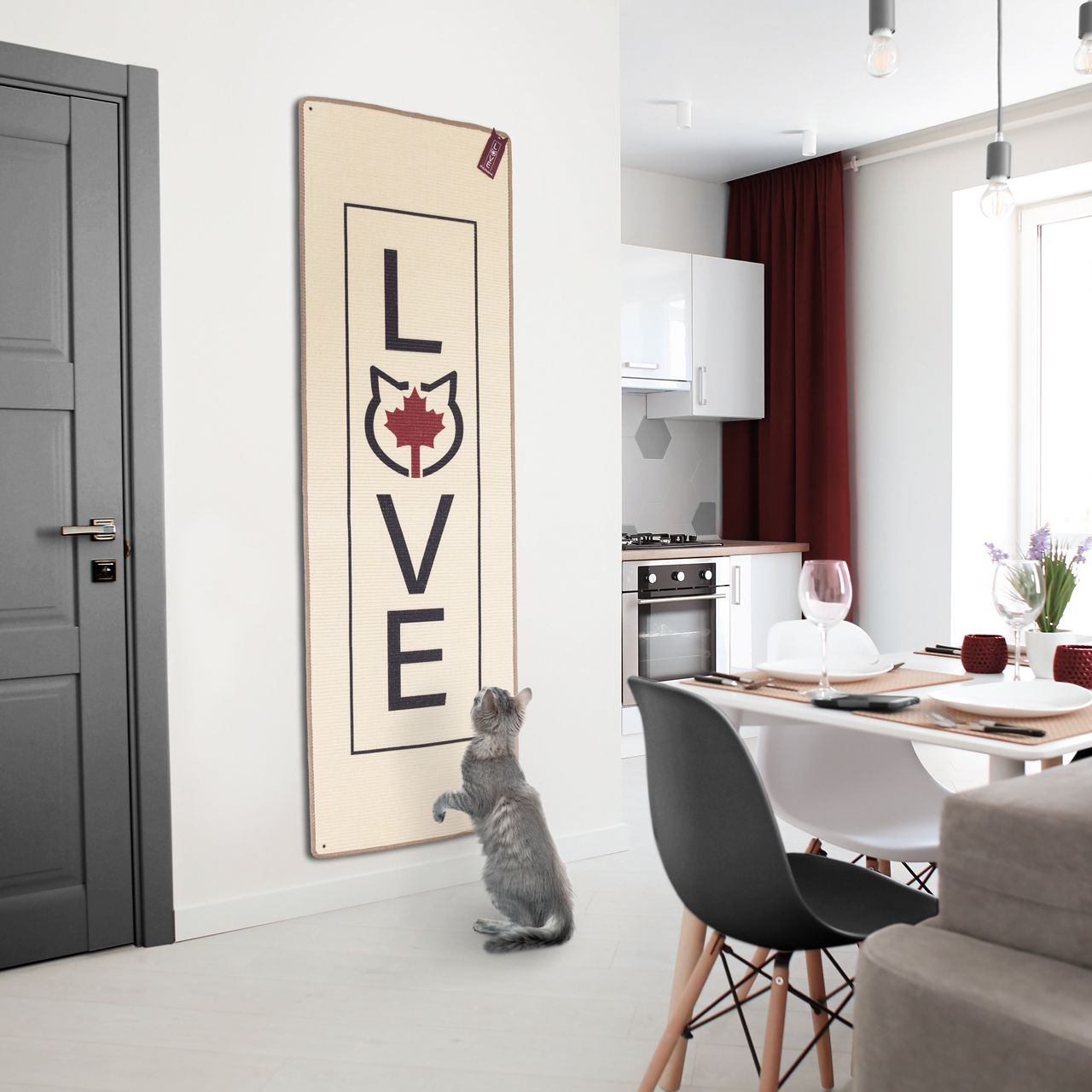 Kratzteppich für Katzen · beige · 180 x 60 cm · mit Wandbefestigung
