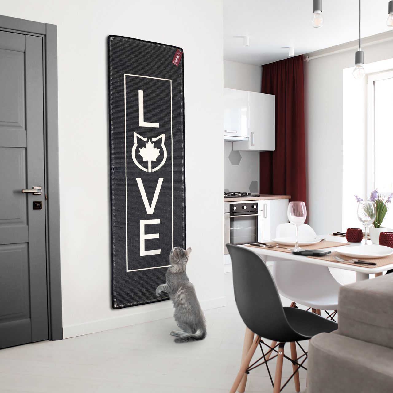 Kratzteppich für Katzen · anthrazit · 180 x 60 cm · mit Wandbefestigung