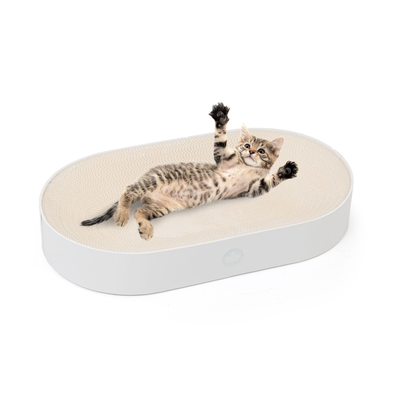 Kratzpappe Apollo · Katzenbett aus Wellpappe · WHITE EDITION · ca. 63 x 35 x 10 cm