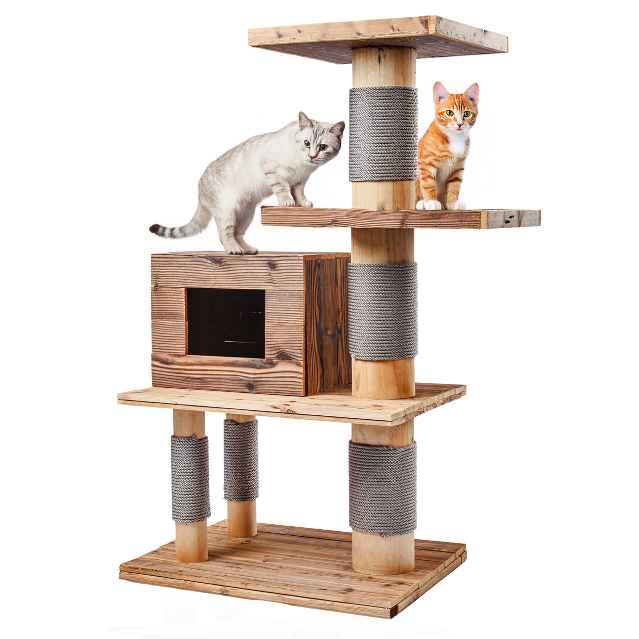 Outdoor Kratzbaum Woody · Kletterbaum aus Holz · 70 x 45 x 117 cm