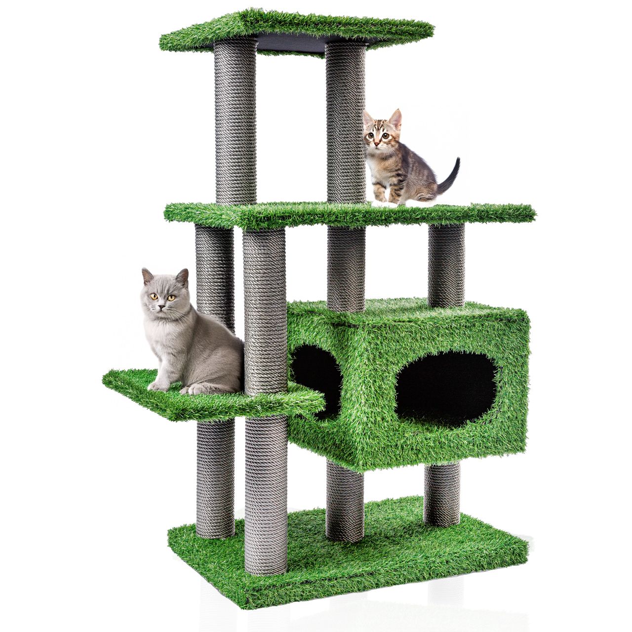 Outdoor Kratzbaum Parker · Kletterbaum mit Kunstrasen · 70 x 45 x 117 cm