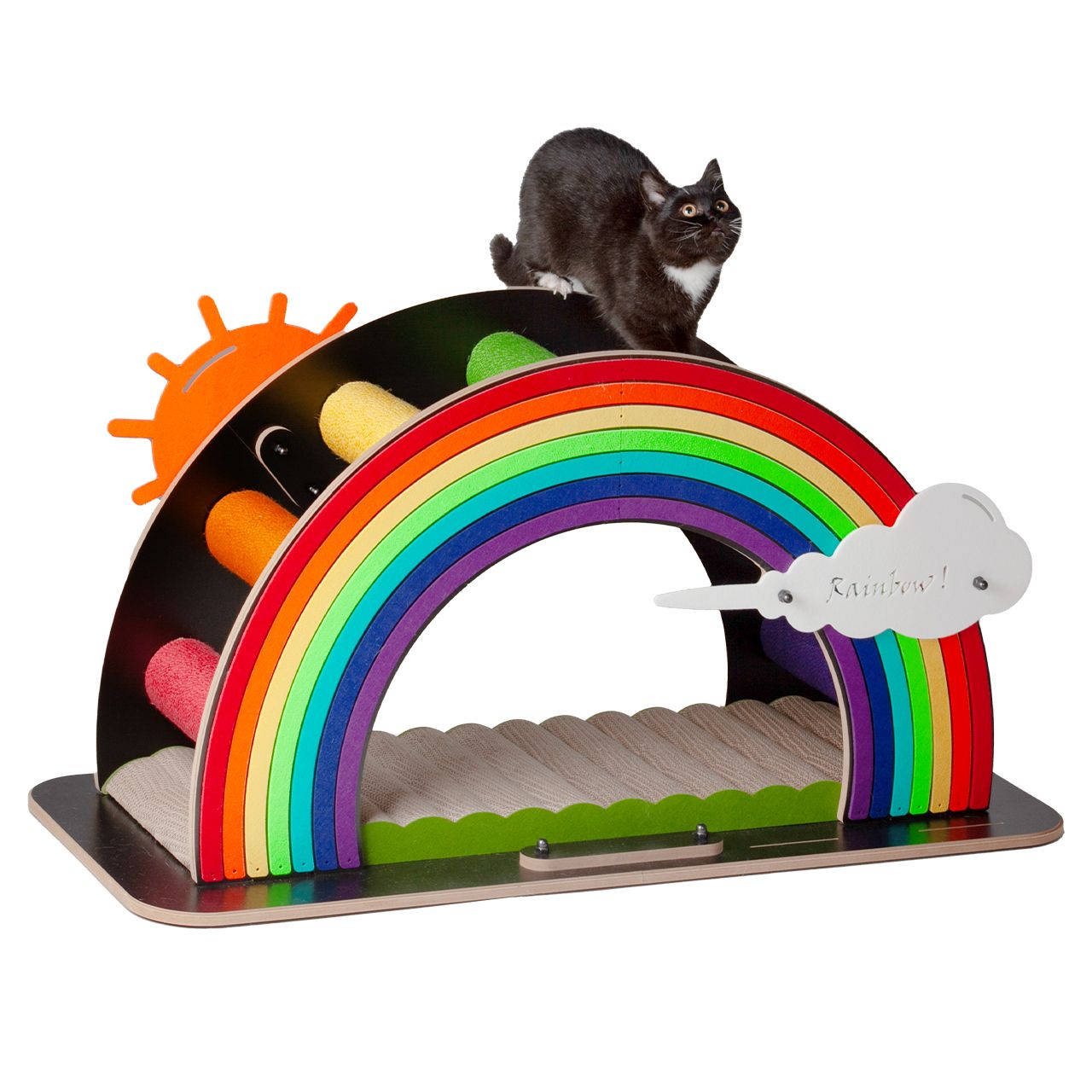 Design-Kratzmöbel Rainbow · bunt · Kletter-Bogen mit Kratzbrett · 105 x 45 x 55 cm