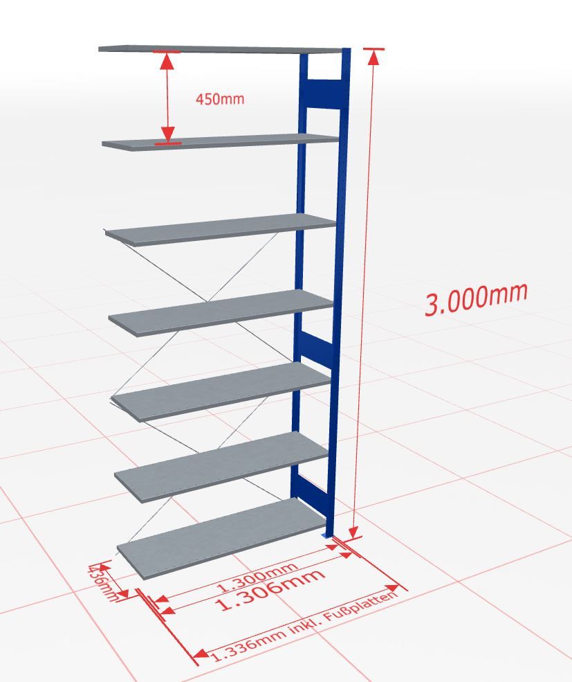 Aanbouwstelling | H: 3000 D: 400 B: 1300 mm | 5010 | 150 kg