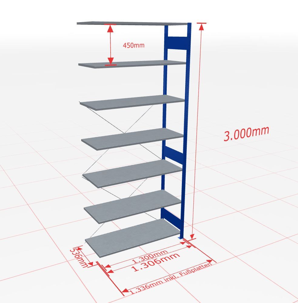Aanbouwstelling | H: 3000 D: 500 B: 1300 mm | 5010 | 150 kg