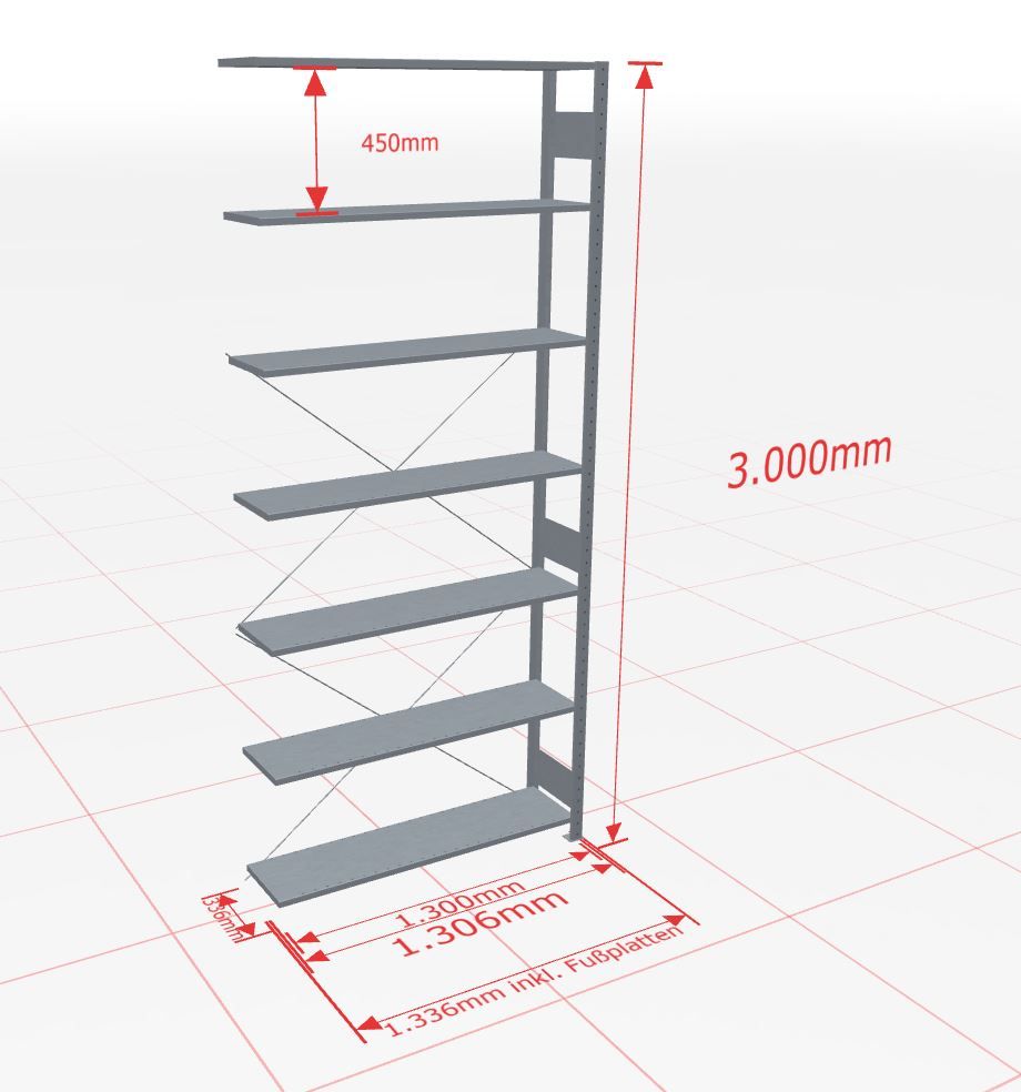 Aanbouwstelling | H: 3000 D: 300 B: 1300 mm | verzinkt | 150 kg
