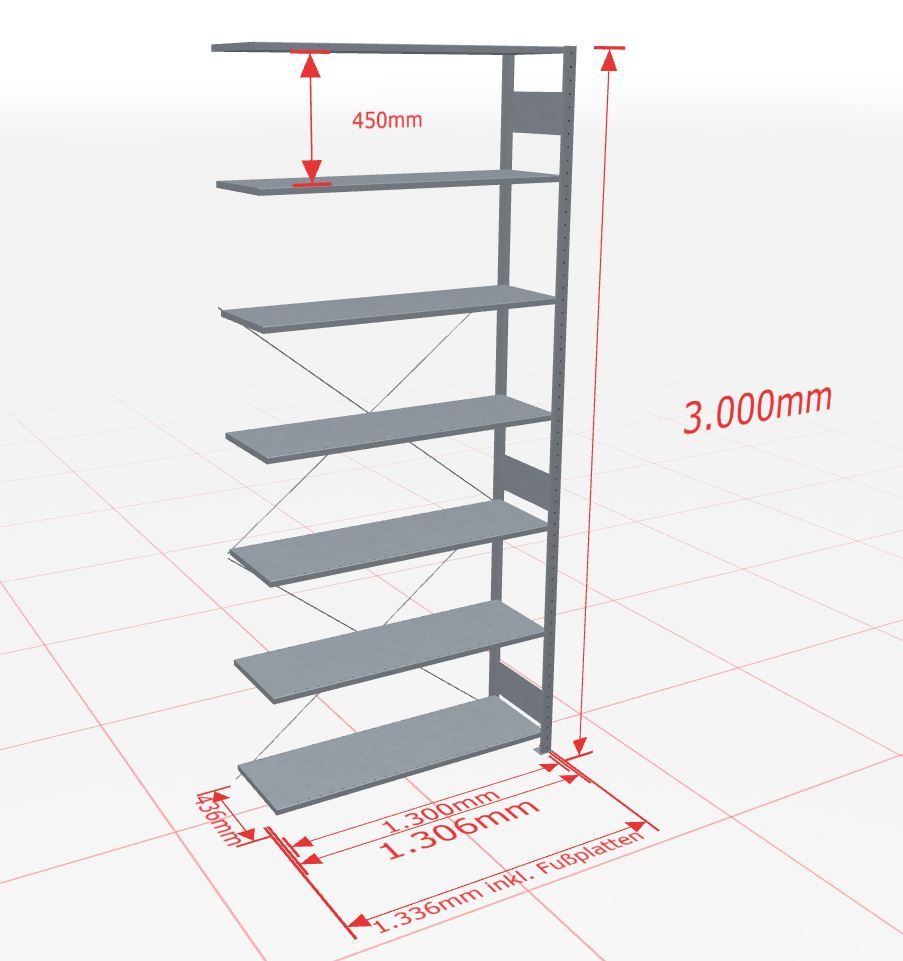 Aanbouwstelling | H: 3000 D: 400 B: 1300 mm | verzinkt | 150 kg