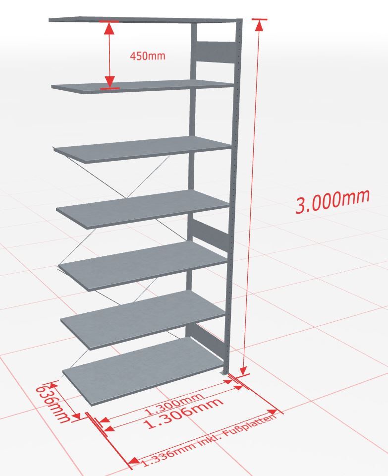 Aanbouwstelling | H: 3000 D: 600 B: 1300 mm | verzinkt | 150 kg
