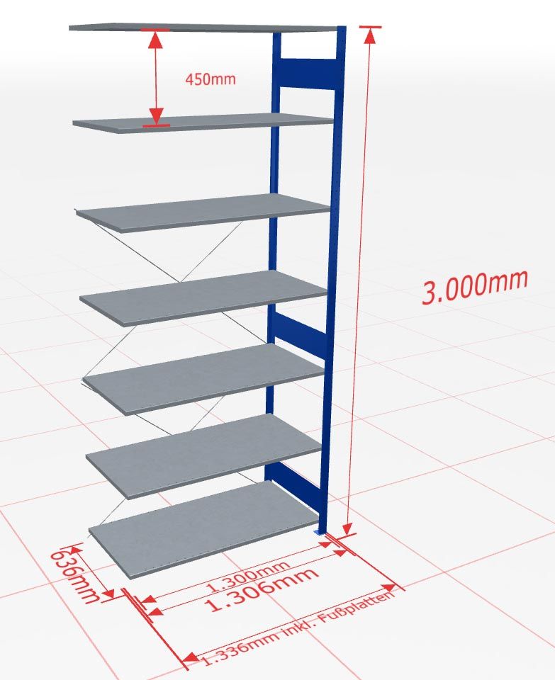 Aanbouwstelling | H: 3000 D: 600 B: 1300 mm | 5010 | 150 kg