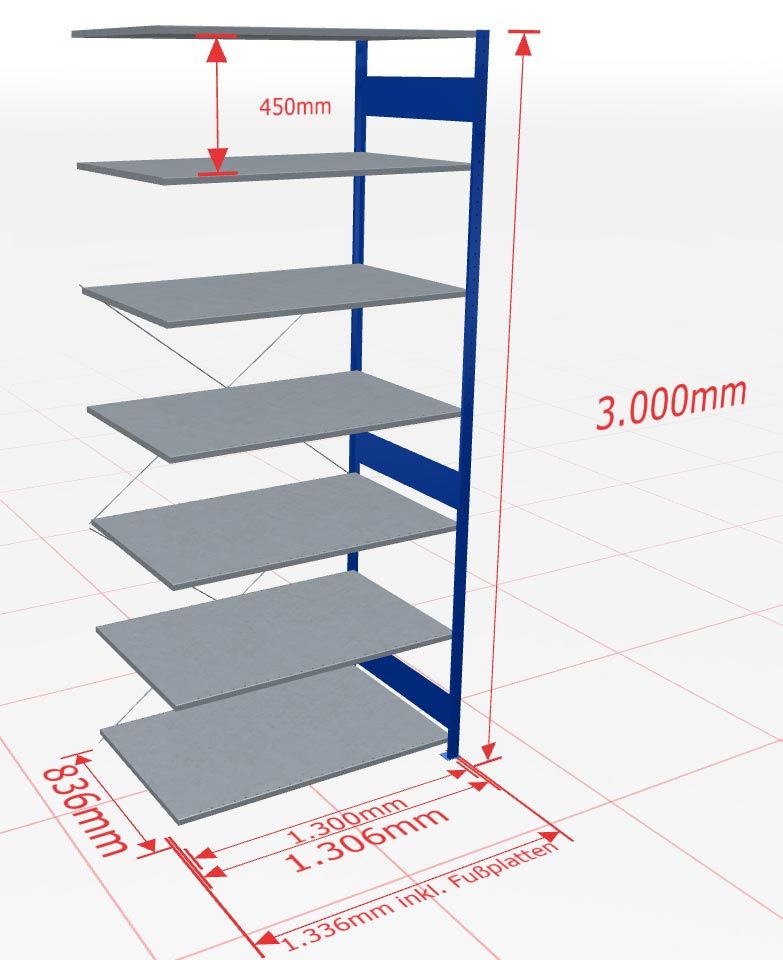 Aanbouwstelling | H: 3000 D: 800 B: 1300 mm | 5010 | 150 kg
