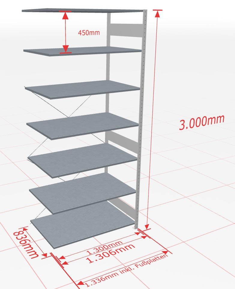 Aanbouwstelling | H: 3000 D: 800 B: 1300 mm | verzinkt | 150 kg