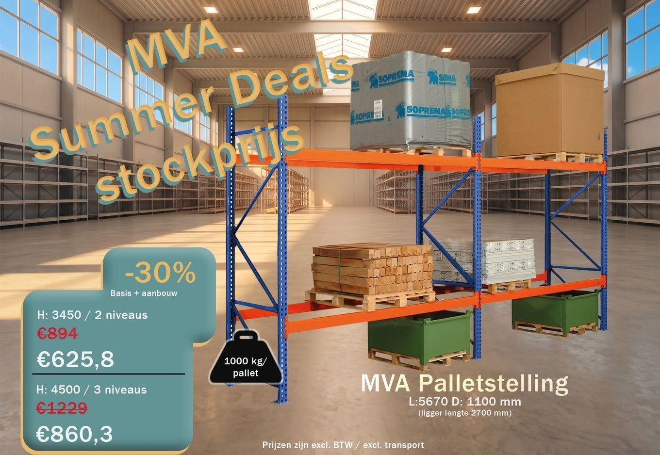 MVA Palletstelling set 5670 mm (basis+aanbouw module) | D: 1100 mm