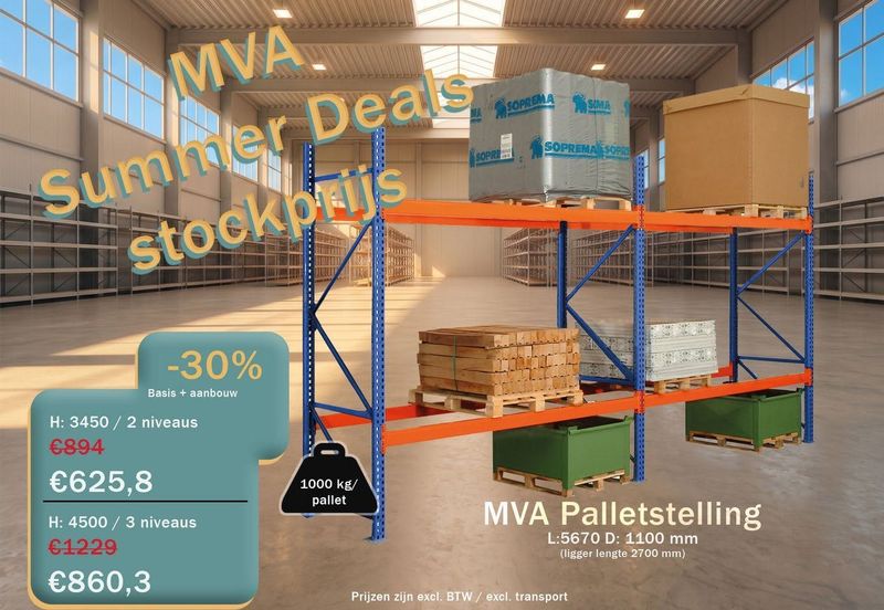 MVA Palletstelling set 5670 mm (basis+aanbouw module) | D: 1100 mm