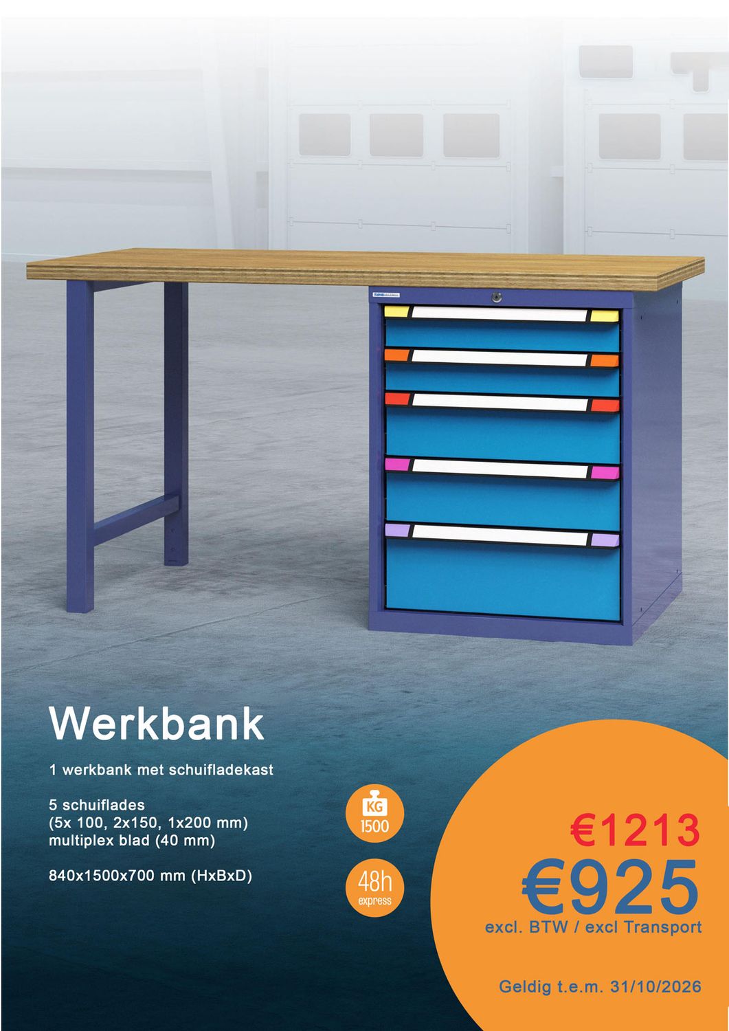 PROMO - Werkbank met ladekast 800x1500x695 mm (HxBxD)