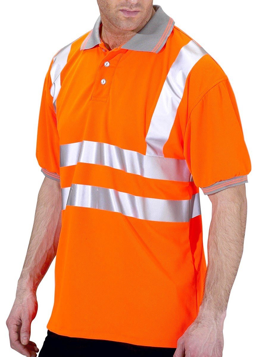 POLO SHIRT SHORT SLEEVED ORANGE GREY COLLAR