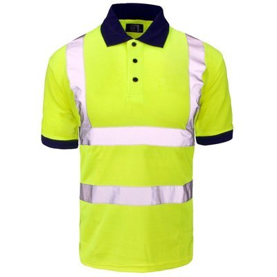 Hi Vis Polo Shirt Yellow with Navy Collar and Cuffs