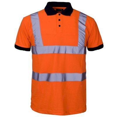 Hi Vis Polo Shirt Orange with Navy Collar and Cuffs