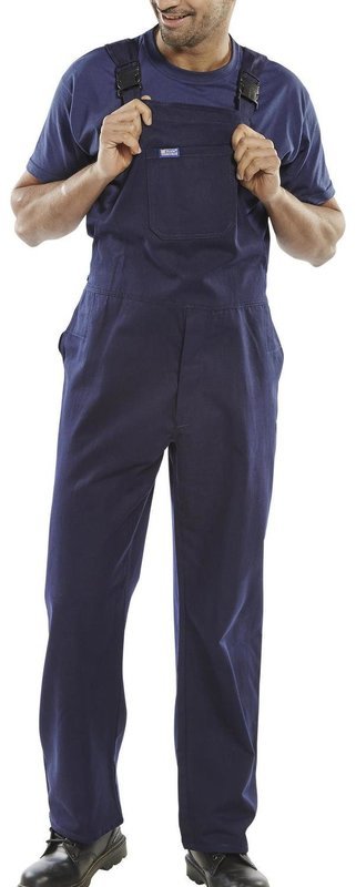 COTTON DRILL BIB AND BRACE NAVY BLUE