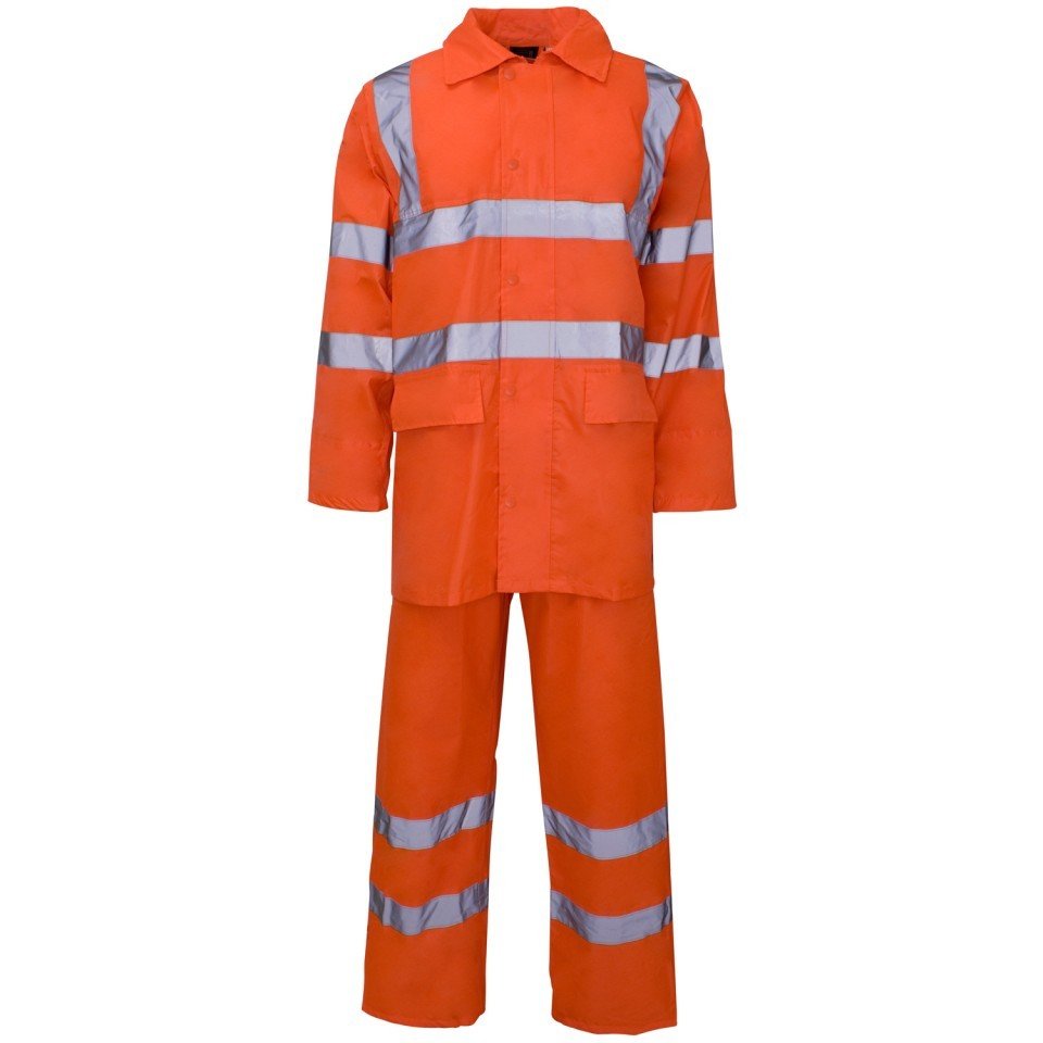Polyester/PVC Hi Vis Rainwear - Rainsuit Orange