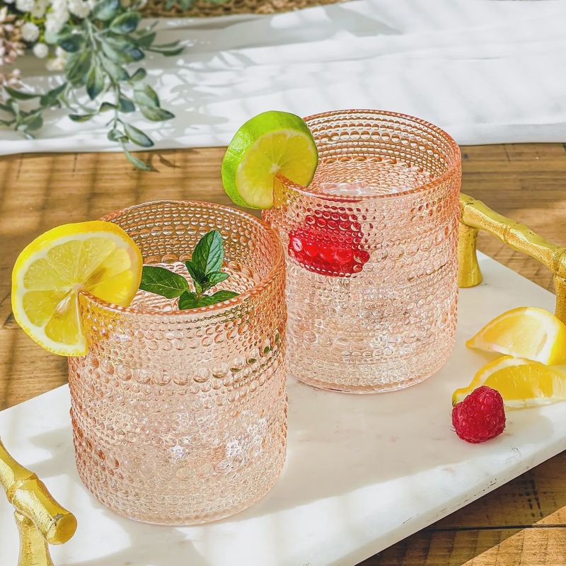 10 oz Beaded Rose Gold Old Fashion Drinking Glasses