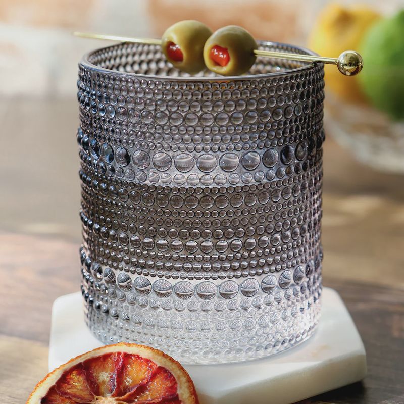 10 oz Textured Beaded Smoke Grey Old Fashion Drinking Glasses