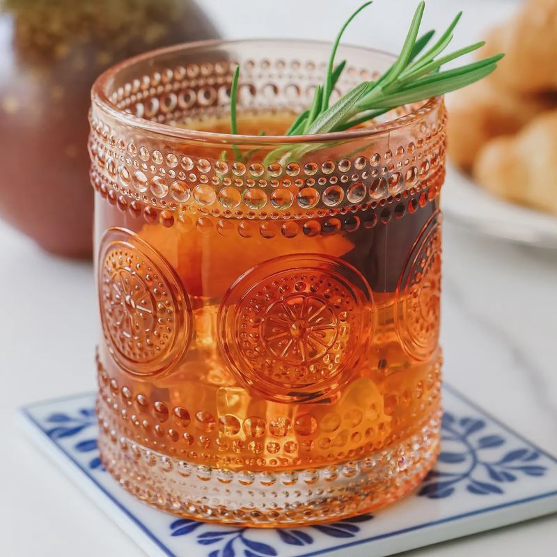 10 oz. Hobnail Beaded Floral Rose Gold Drinking Glasses