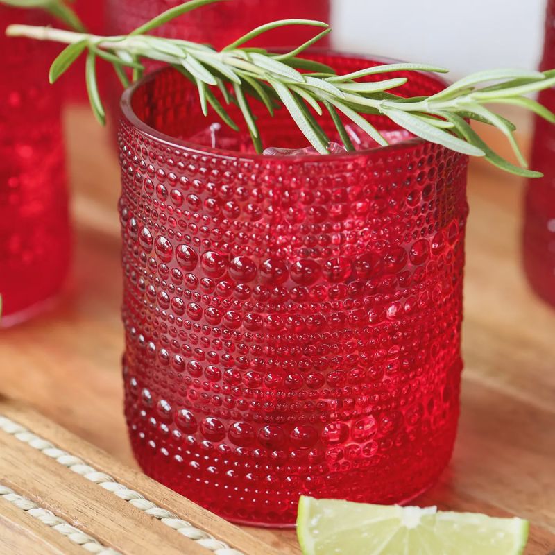 10 oz. Textured Beaded Red Old Fashion Drinking Glasses