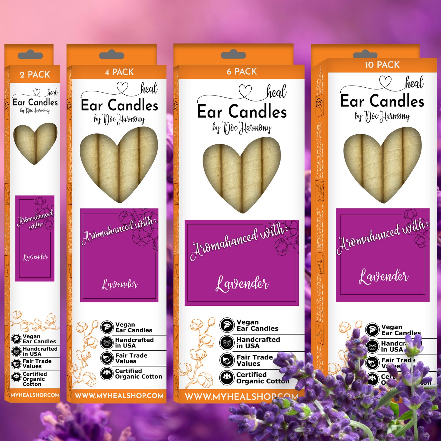 Lavender Ear Candles by Doc Harmony: 2-Pack