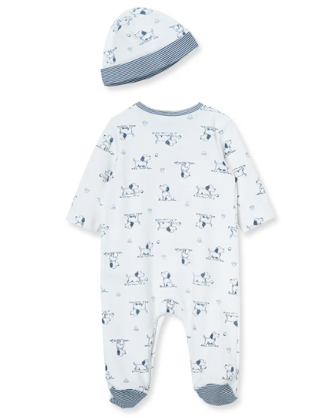 Puppy Toile Footed One-Piece And Hat