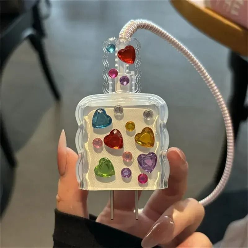 Korea Cute Color Love Heart Diamond Design Pouch – Sparkly, Sweet Storage for Your iPhone Charger