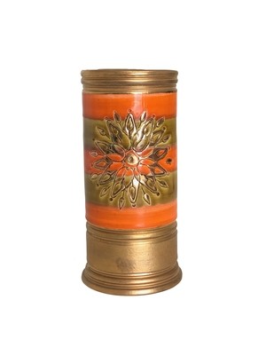 Mid Century Bitossi Art Pottery Column Vase in Orange and Gold