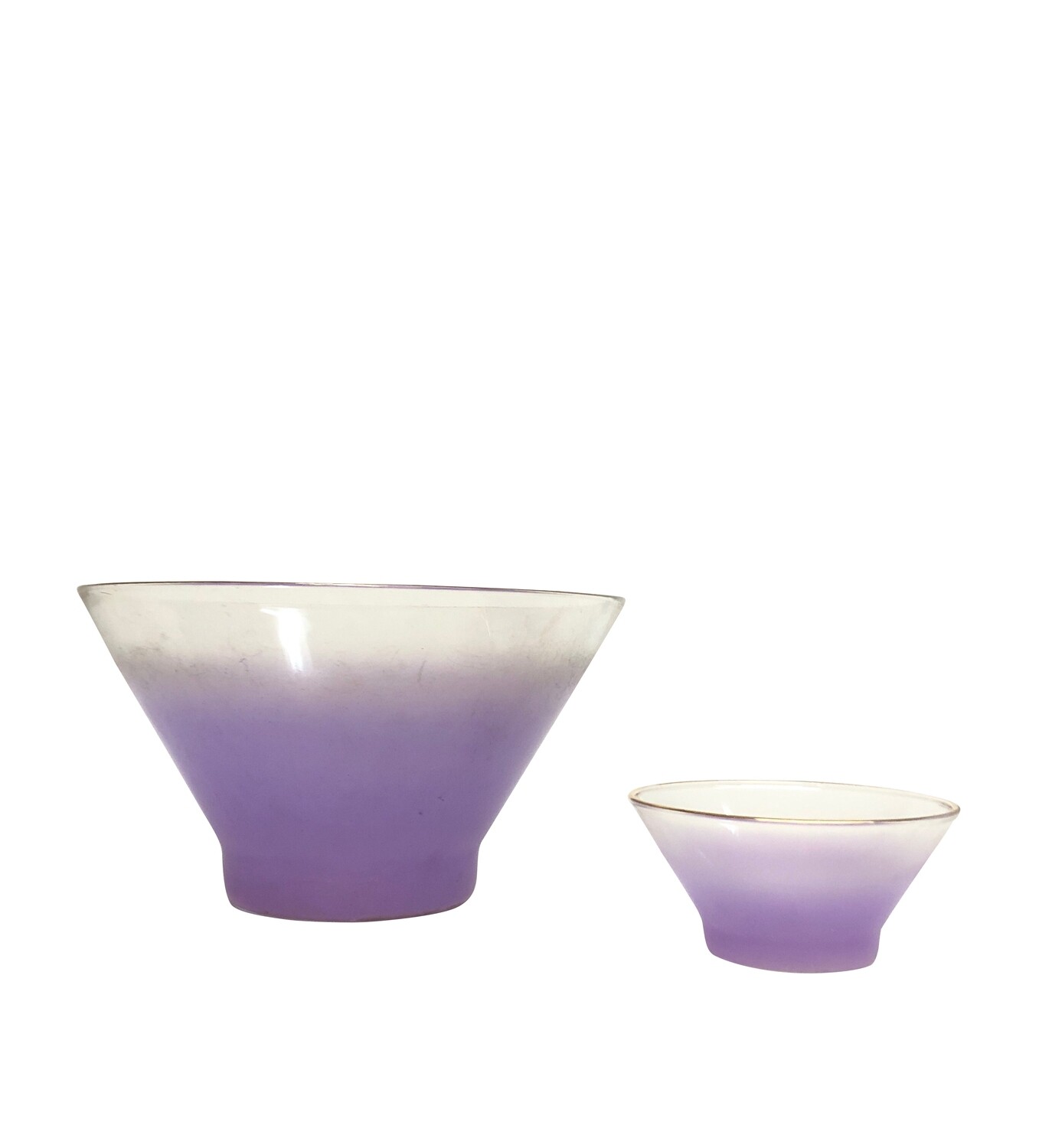 Mid Century Modern Lavender Chip and Dip Bowls with Gold Rim