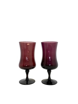 Mid Century Modern Footed Vases in Purple Hues