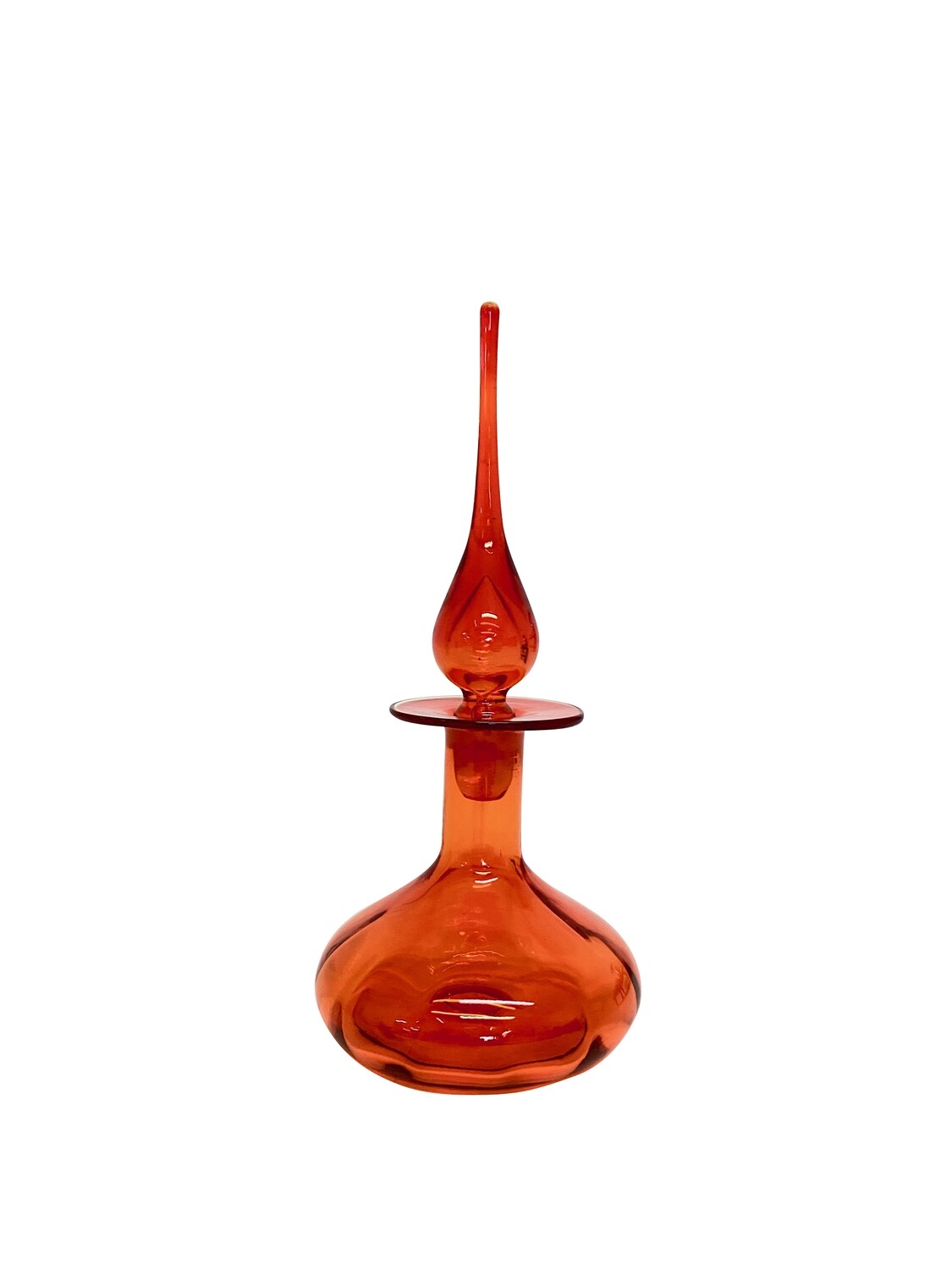 Mid Century Modern Hand Blown Art Glass Orange Decanter