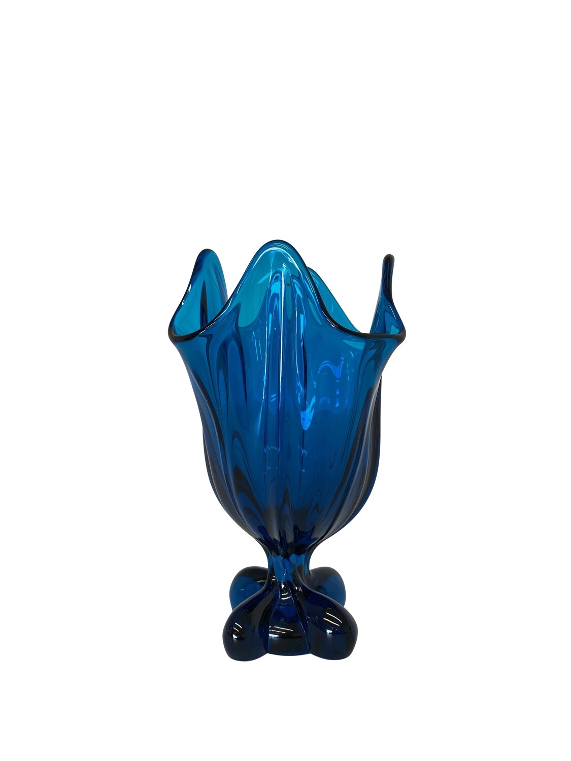 Mid Century Modern Blue Viking Glass Vase