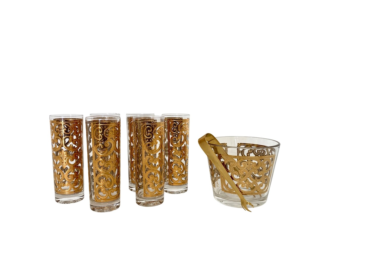 Mid Century 22 Karat Gold Fleur de Lis Glassware Set