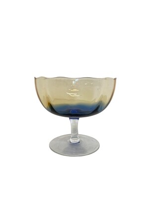 Mid Century Glass Footed Bowl in Hombre Hues of Blues and Ambers