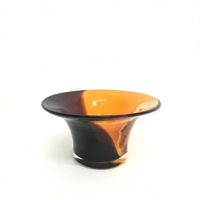 Vintage Hand Blown Orange Accented Art Glass Bowls