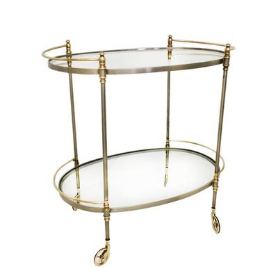 Antique Brass and Steel Bar Cart with Glass Shelves Antique Brass and Steel Bar Cart with Glass Shelves