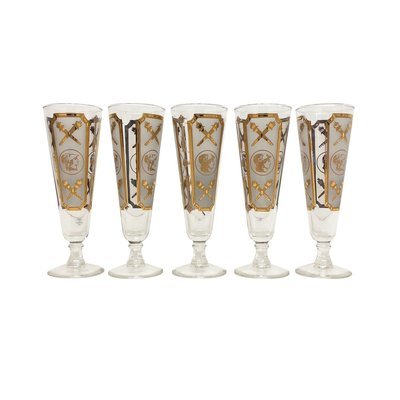 Mid Century Set of 5 Beer Steins in Frosted Glass