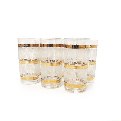 Mid Century Set of 4 Culver Gold Banded High Boys Glasses