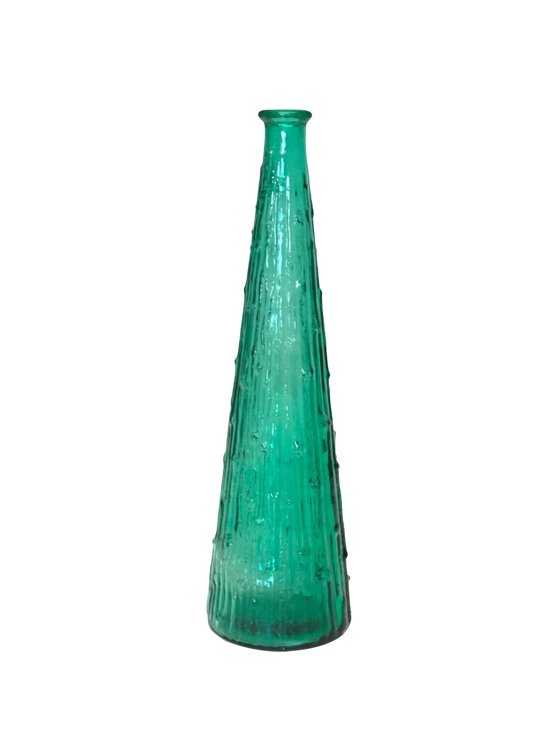 Mid Century Modern Textured Emerald Green Tall Decanter Made in Italy